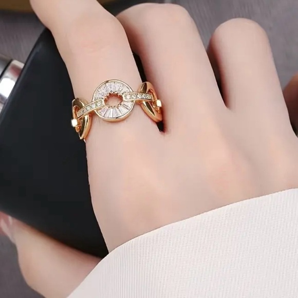 Jewelry - New, Adjustable Gold and Silver Hypoallergenic Women's Ring with Cubic Zirconia.